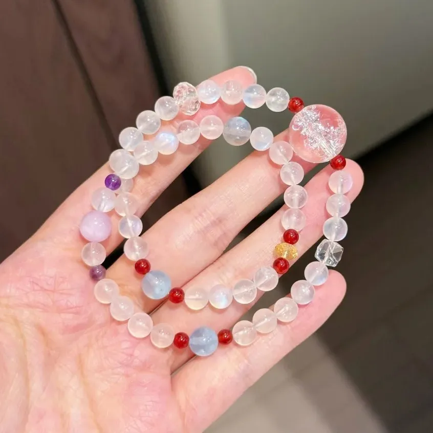 Sweet Clear Crystal Bracelet Natural Stone Round Bead Inlay for Women Office Party Daily Wear Jewelry New Arrival Lucky Charm