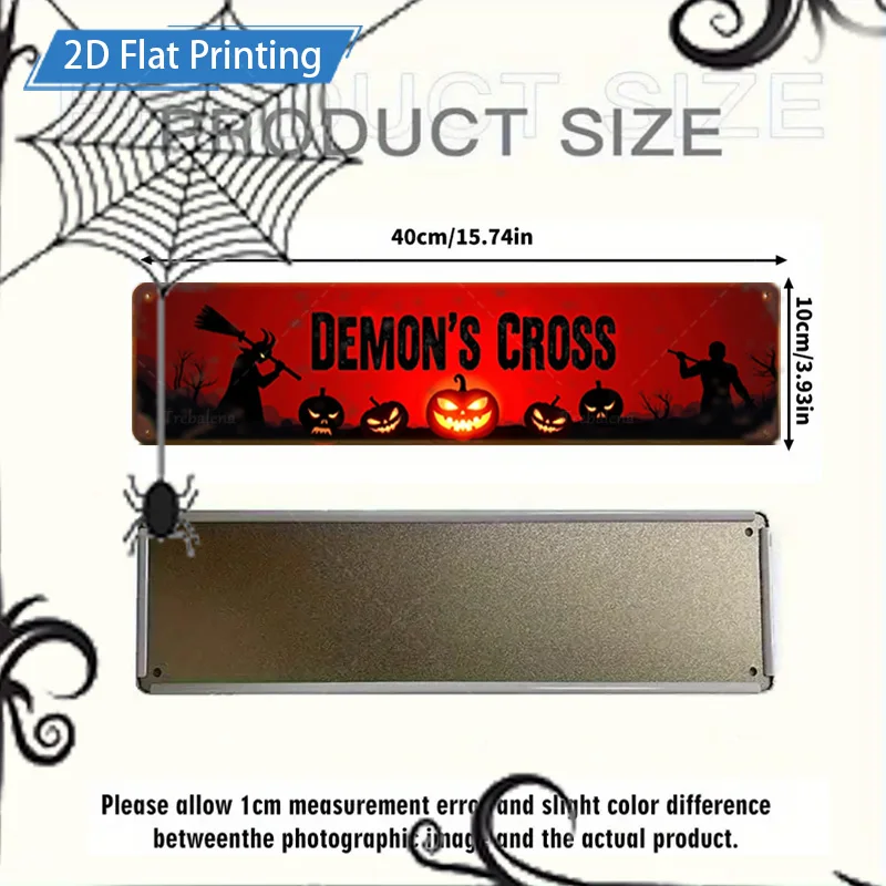 1 قطعة 8x12 بوصة علامة معدنية هالوين شيطان الصليب تسجيل مع القرع والخفافيش للديكور مخيف #3