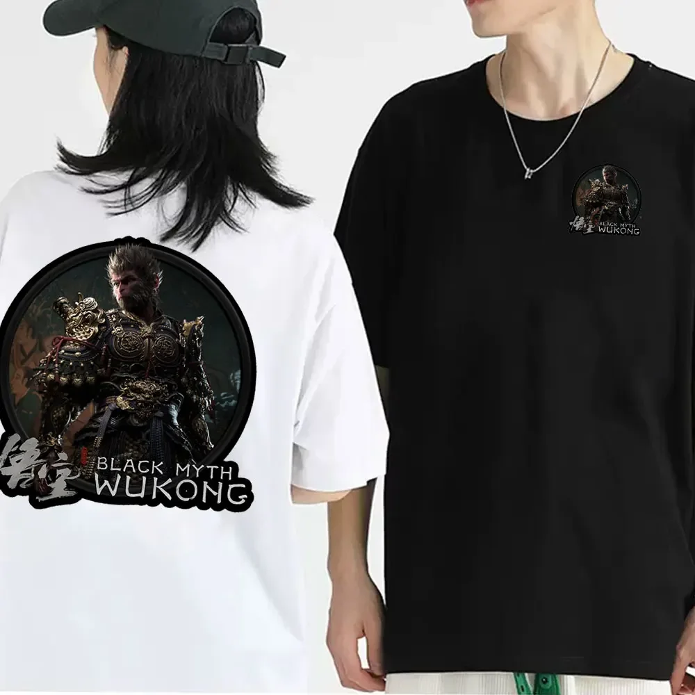 Black Myth Wukong Print T-shirt Journey To The West Game Shirt Wukong Men's Graphic Tee Adventure Game Handsome Monkey King Tee