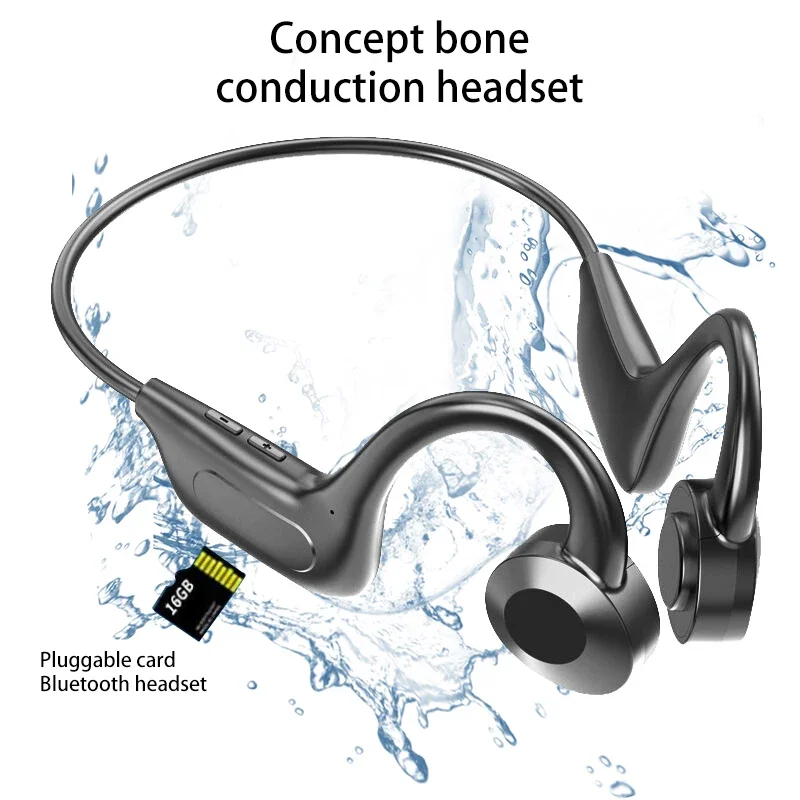 Bone Conduction Earphone Sport Running Waterproof Wireless Bluetooth-compatible Headphone W Microphone Support TF SD Card