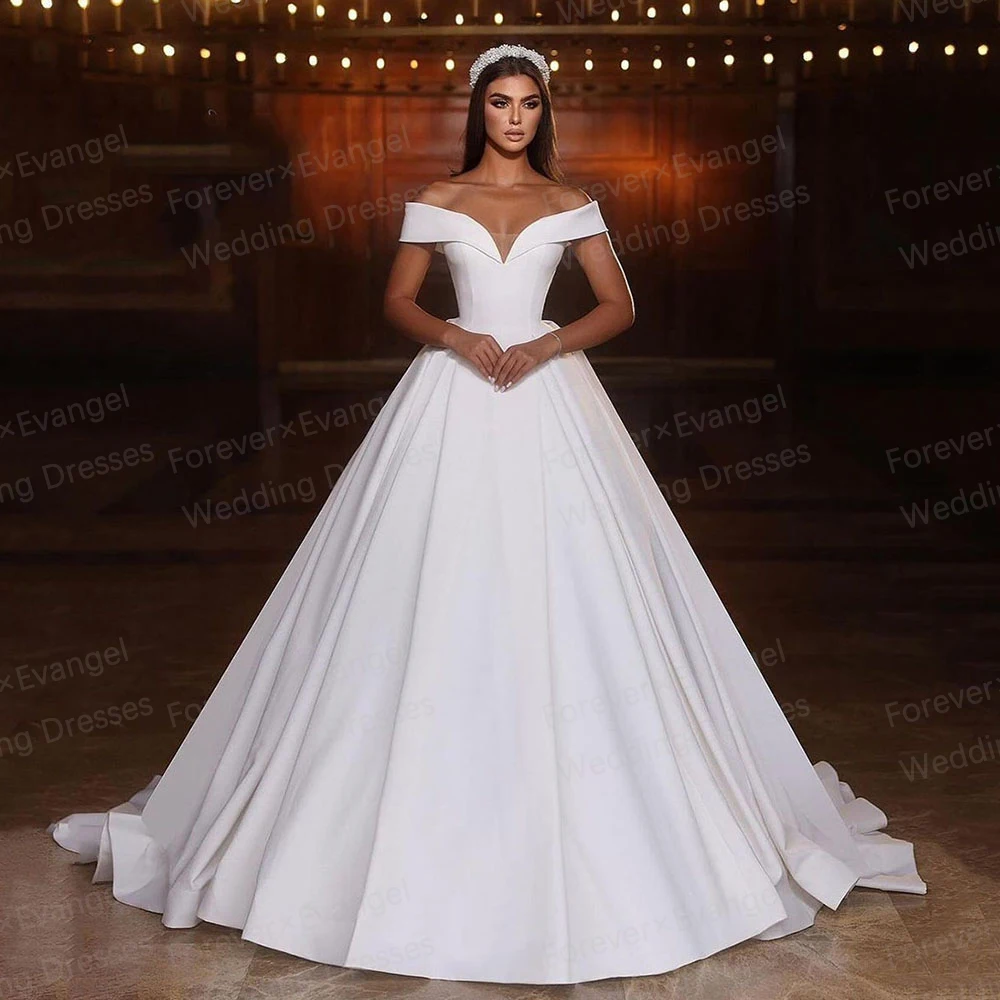 

Simple Wedding Dresses A Line For Woman Sexy V Neck Off Shoulder Sleeveless Bride Gowns Satin Elegant Princess Vestidos De Noche