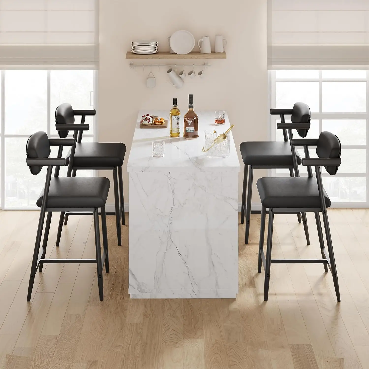 Garvee 4PCS 37Inch Upholstered Counter Height Barstools with Arm for Kitchen Island Home Bar Heavy-Duty Metal Frame Comfortable Stools Tabourets