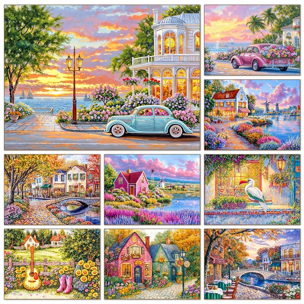 

New Beach Sunset Car Diamond Painting DIY Full Round/Square Rhinestone Mosaic Inlay Cross Stitch Kit Home Decoration Gifts