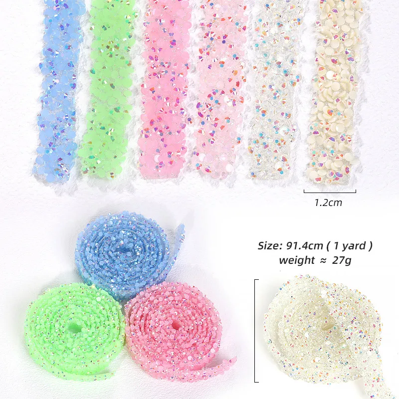 1/2 Yard Pasteable Resin Diamond Ribbon Jelly Color Self Adhesive Stickers Decoration Patches Tear And Stick  Rhinestone Belt