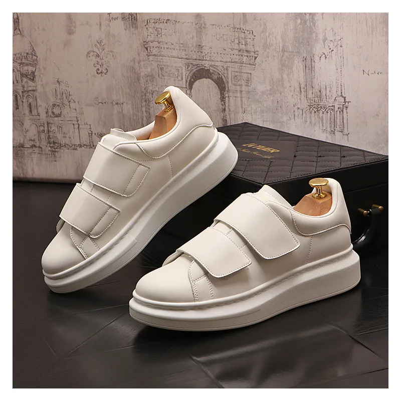 Korean style mens casual white shoes brand designer flats shoe genuine leather platform sneakers youth street footwear zapatos