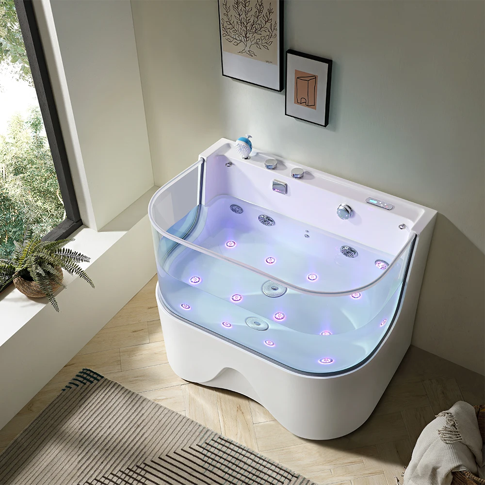 Factory Directly Custom Modern Square Tub for Dogs Pets White Acrylic Freestanding Massage Whirlpool Pets Bathtub