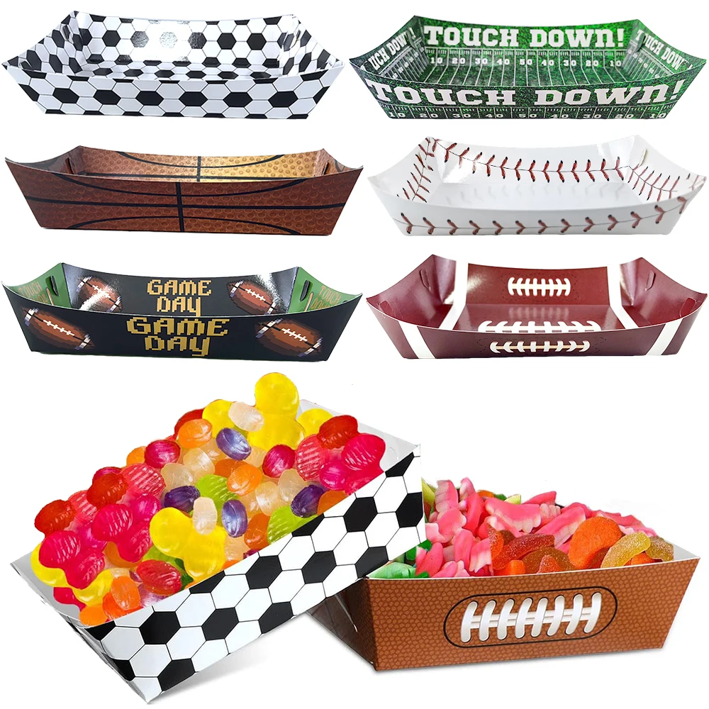 6/12/24pcs Sports Themed Party Paper Food Trays Football Basketball Baseball Food Trays for Sport Party Decoration Baby Shower