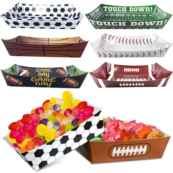 Bandejas de comida de papel para festa temática esportiva, 6/12/24 peças, futebol, basquete, beisebol, bandejas de comida para decoração de festa esportiva, chá de bebê