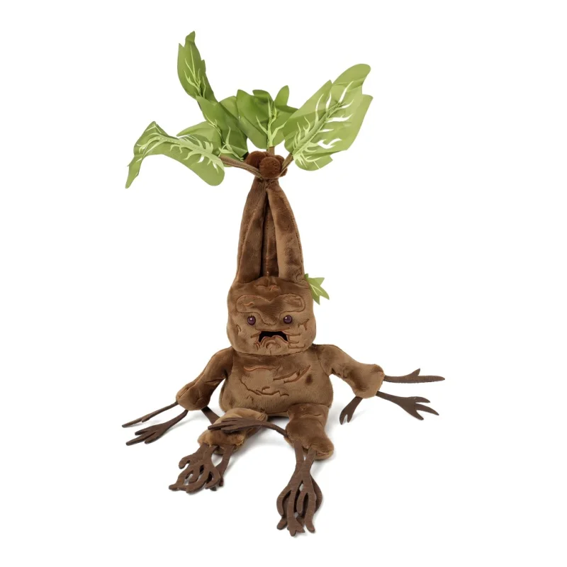 Mythical Root Creature Plush Doll Brown Tree Root Monster Stuffed Toy with Green Leaves Cute Weird Character Plush Gift for Ki