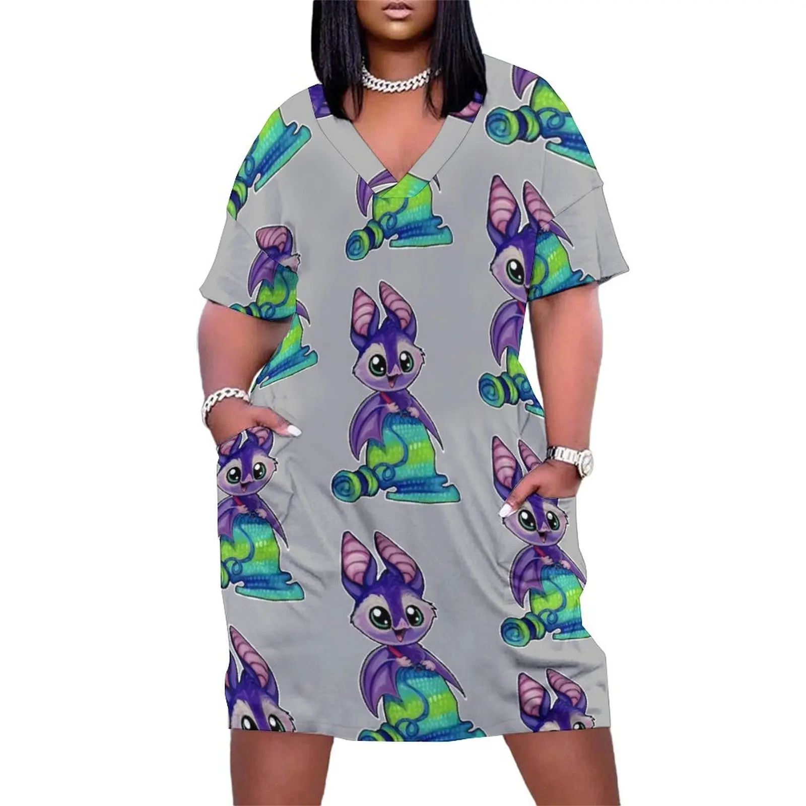 

Nocturnal crocheting bat Loose Pocket Dress Women's long dress women dresses