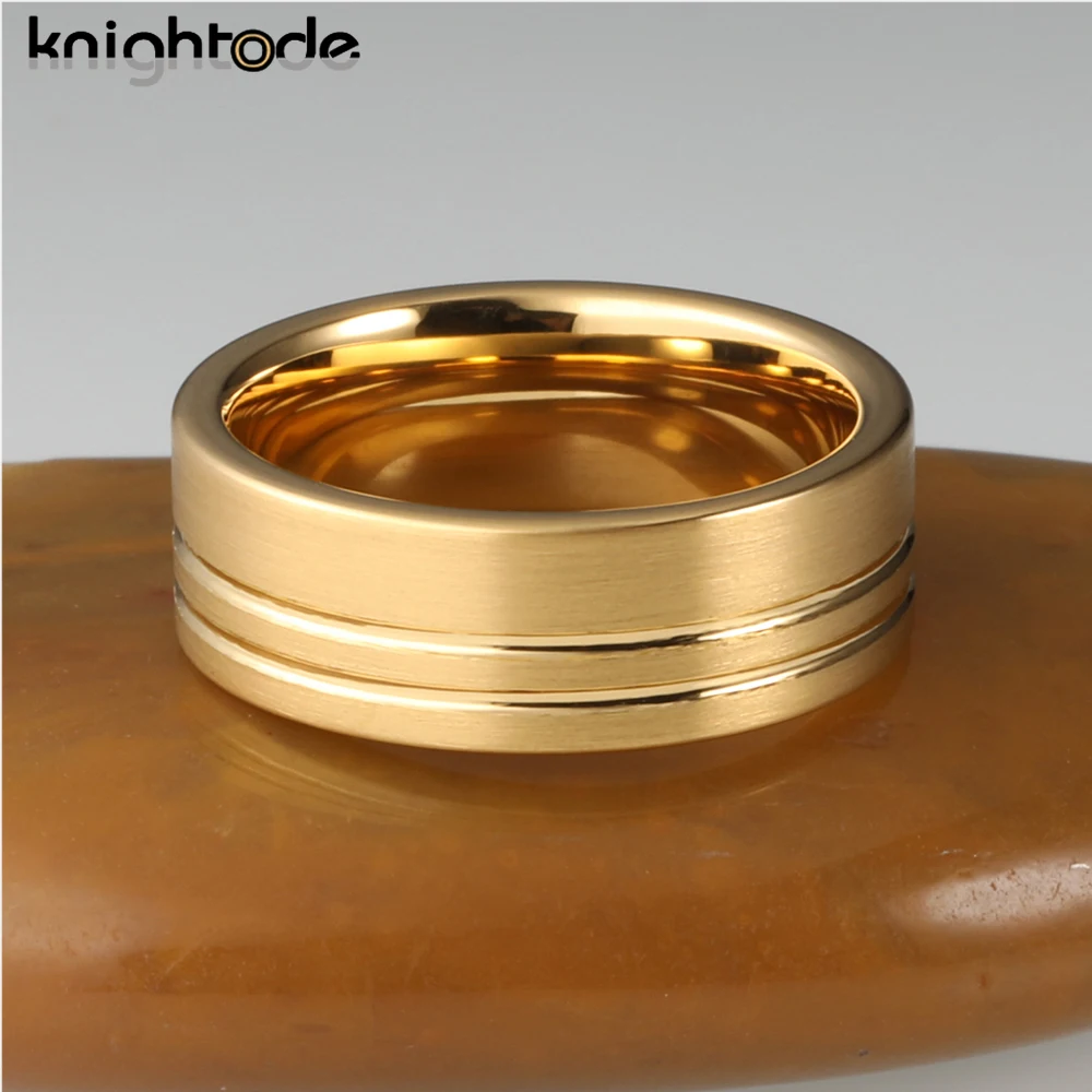 6mm 8mm Width Tungsten Carbide Rings Two Offset Grooves Simple Fashion Men Women Wedding Band Flat Brushed Polished Comfort Fit
