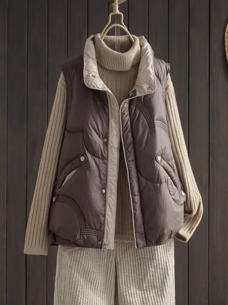 

Ele Универсальный хлопковый жилет с воротником-стойкой и воротником-стойкой, женская верхняя одежда, осенне-зимняя дизайнерская теплая одежда для поездок на работу...