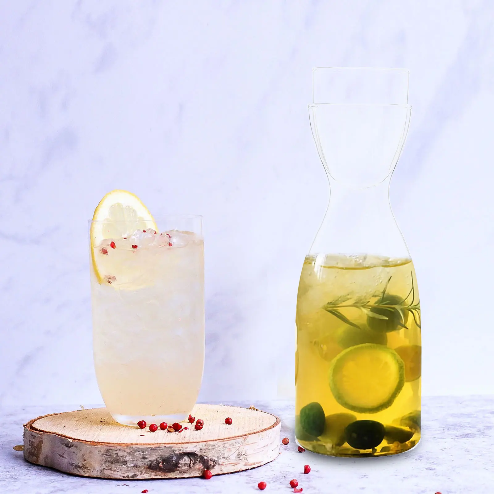 

1Set Bedside Desktop Glass Bottle Water Carafe Large Capacity Transparent Jug for Tea Juice Milk Cold Drinks Easy Clean Home Use