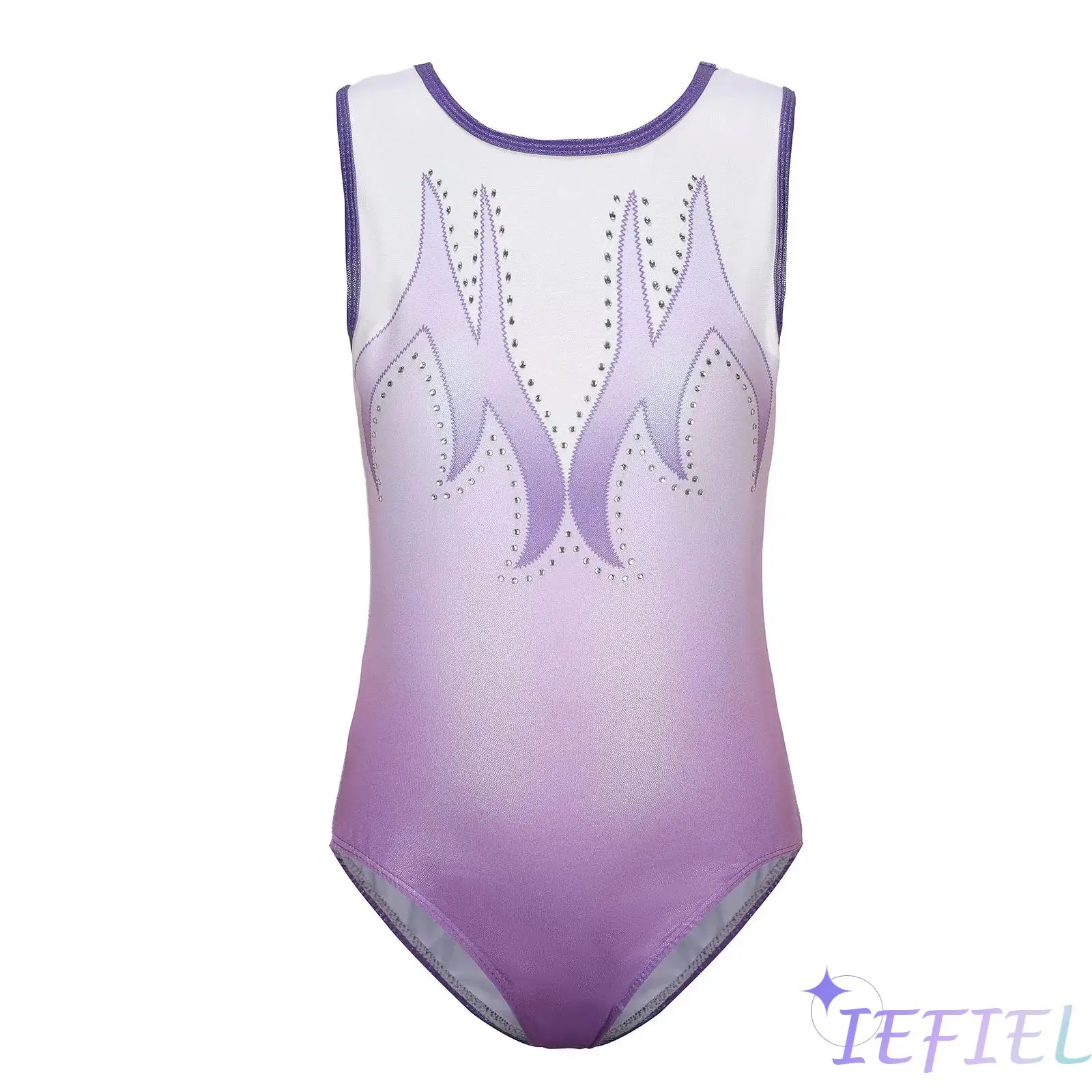 

Kids Girls Stylish Printed Gymnastics Dance Leotard Round Neck Sleeveless Metallic Bodysuit for Ballet Performance Competition