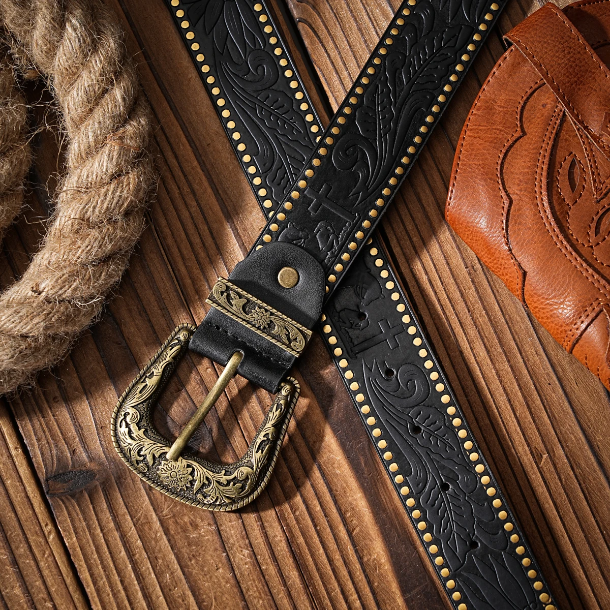 Lässige, individuelle und Retro-Gürtel, Kleidungsaccessoires im Western-Stil, Metallschnallen, PU-Gürtel, geeignet für Männer und Frauen – Detail 12