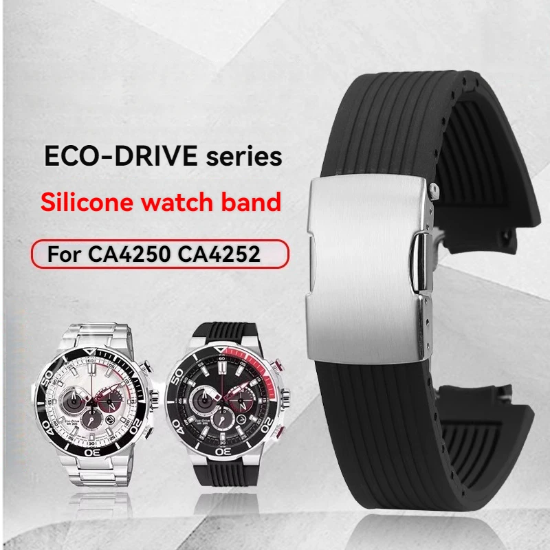 

For Citizen CA4250-03E CA4252 AW1420 AW1422 Silicone Rubber Watch Strap Sports Wristband 26X14mm Convex Waterproof Bracelet