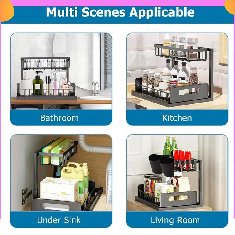 

A23P Under Sink Kitchen Organizer With Cups And Hooks Under Sink Organizers With Sliding Drawer