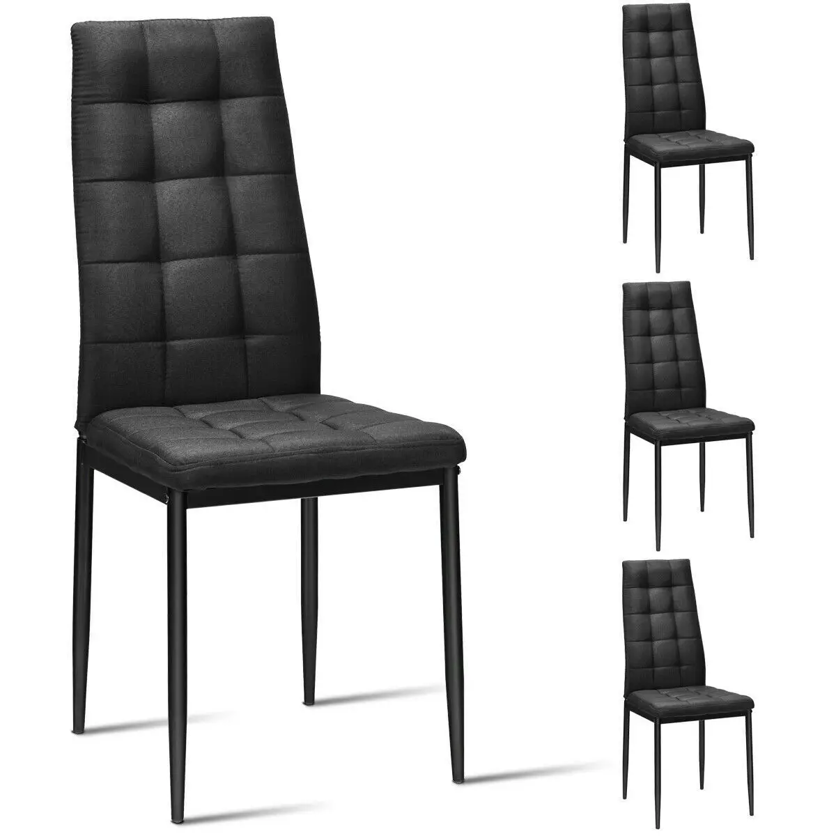 

Set of 4 Kitchen Dining Side Chairs Fabric Cushion with Metal Frame High Back