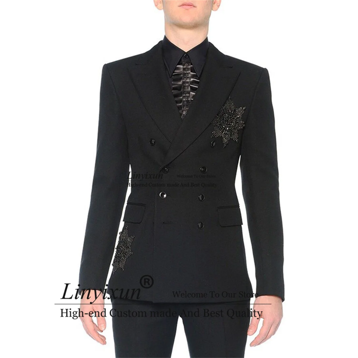 

Formal Beaded Men's Suits For Wedding 2 Pieces Sets Groom Tuxedo Business Male Blazers Double Breasted Terno Masculinos Completo