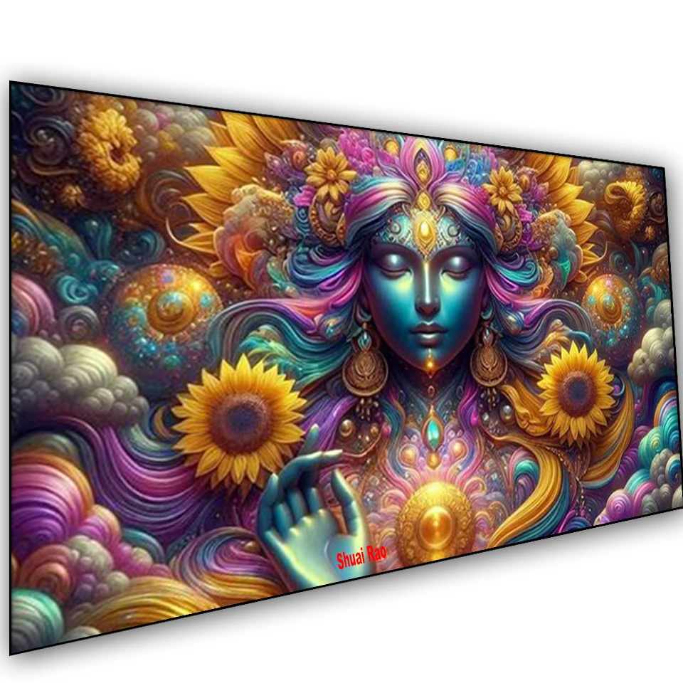 Girassol yoga deusa diy 5d pintura diamante tamanho grande mulher mística novo mosaico completo diamante bordado decoração para casa presente