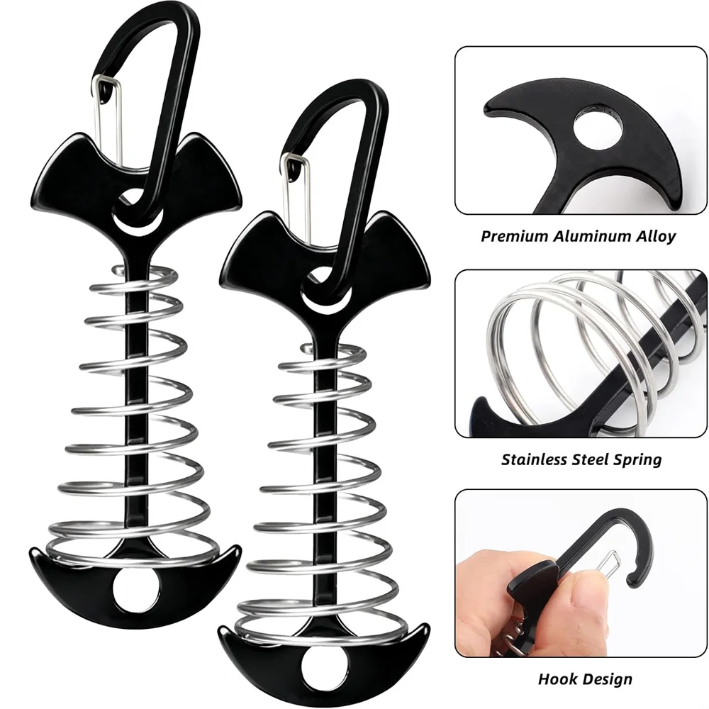 Deck Anchor Pegs Fishbone Tent Stakes with Spring Buckle Windproof Aluminium Alloy Wind Rope Anchor Camping Tent Nail - view 3