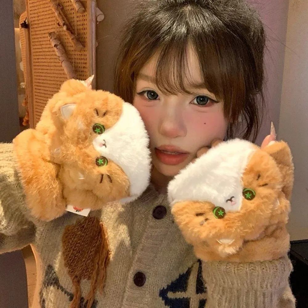 Polyester Flip Top Kitty Gloves Scarf Thick Warm One Size Fits Most Touch Screen Gloves Convertible Winter Gloves Scarf