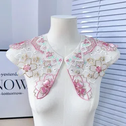 New Organza Embroidery Cherry Blossom Cloud Shoulder New Fake Collar Lace Up Shawl Hanfu Embroidery Pieces Dress Blouse Decor