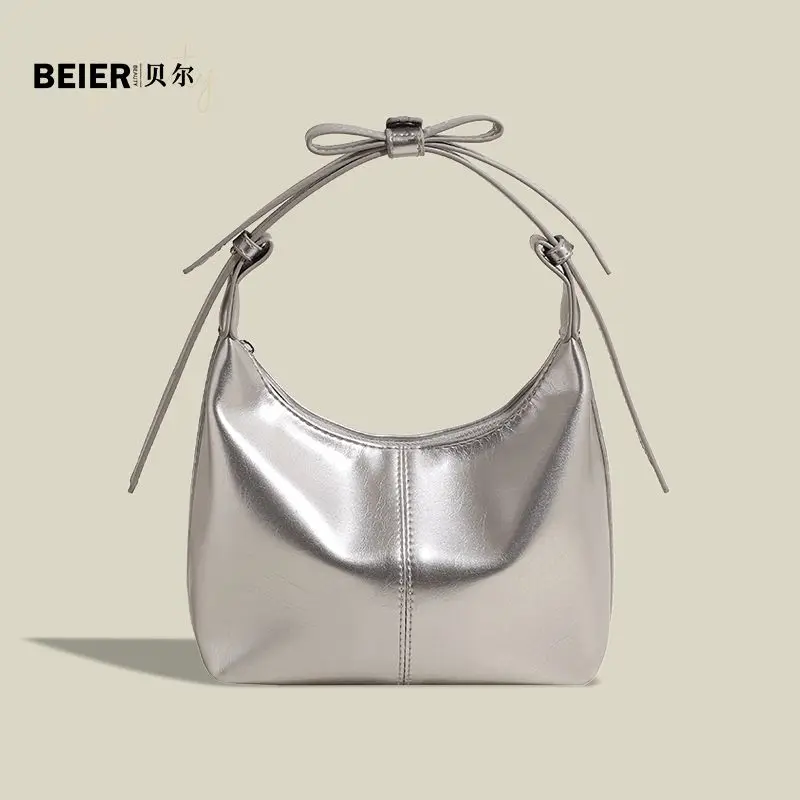 Bell 2024 New Style Silver Dumpling Underarm Small Crowd Design Commuting Fashion Sewing Thread All-match Small Crossbody Bag