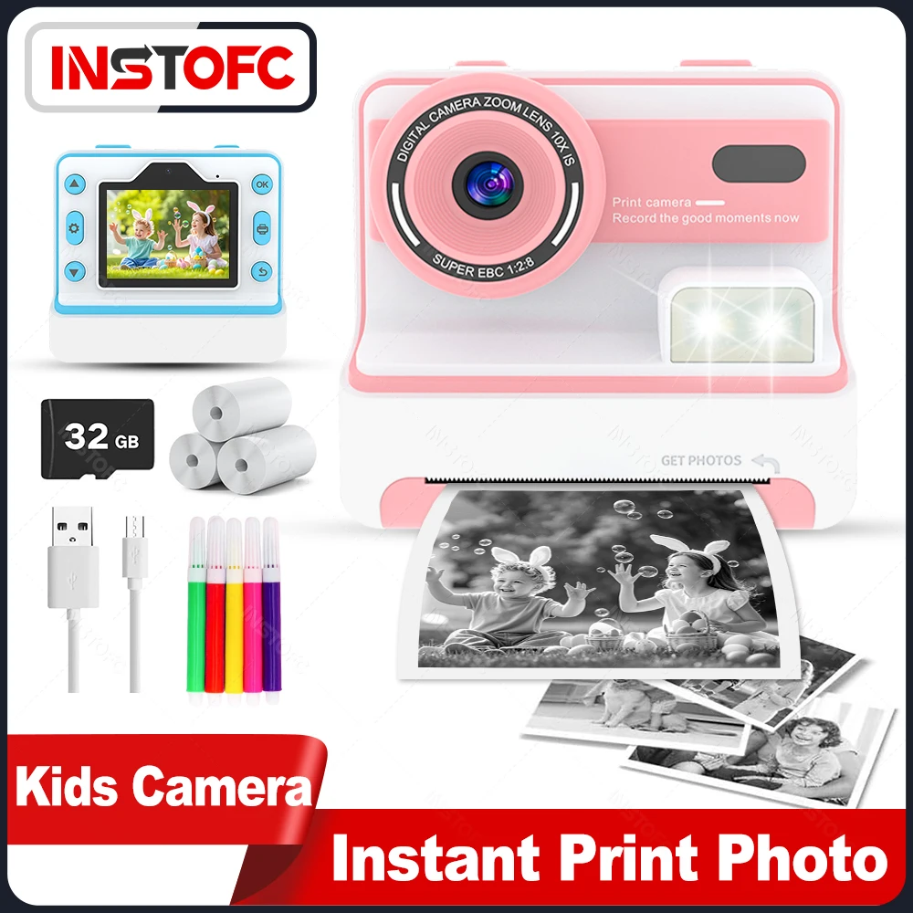 Mini stampante per bambini fotocamera istantanea 58mm stampa termica 1080P HD fotocamera per stampa termica mini fotocamera digitale da 2,4 pollici giocattolo per bambini