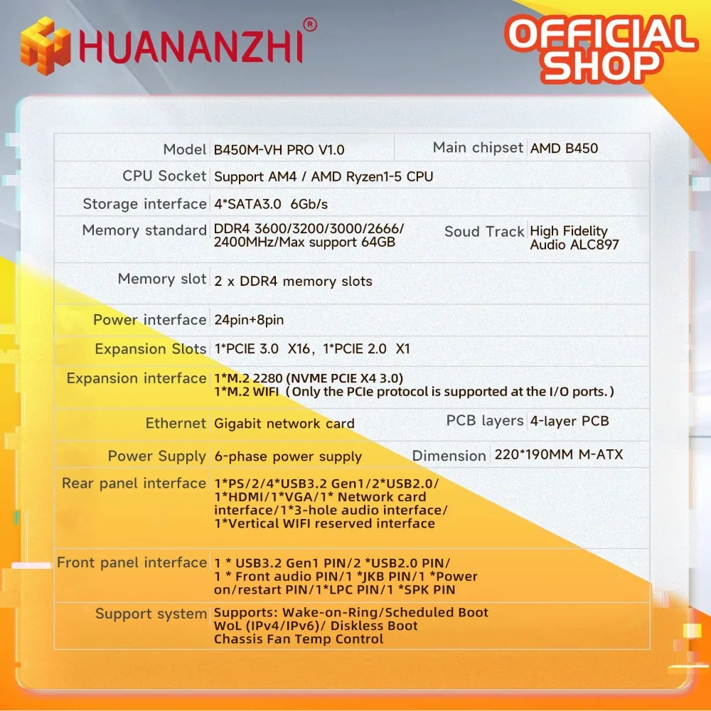 HUANANZHI AMD B450M VH pro لوحة أم للألعاب USB3.0 M.2 NVMe SATA3 تدعم Ryzen 5500 5600 5600G CPU لوحة أم للألعاب