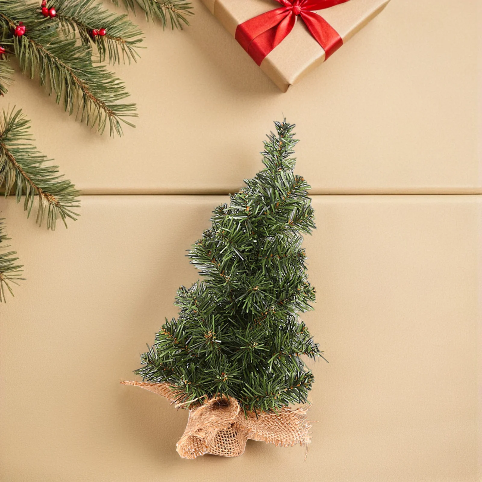 

6Pcs Mini Christmas Tree 11.8 Inch Artificial Tabletop Pine with Burlap Base for Home Kitchen Office Holiday Decor