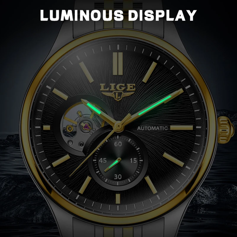 

LIGE Топ Роскошные Автоматические Мужские Часы Модные Повседневные Механические Часы Мужские Водонепроницаемые Светящиеся Стальные Наручные Часы Reloj Hombre