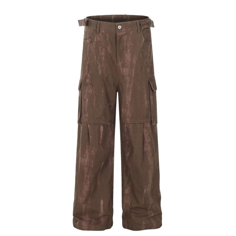 OR FL Retro Tie Dye 100 Cotton Women Staraight Cargo Trousers Advanced Aging Adjustable The Waist Wide Leg Floor Length Pants