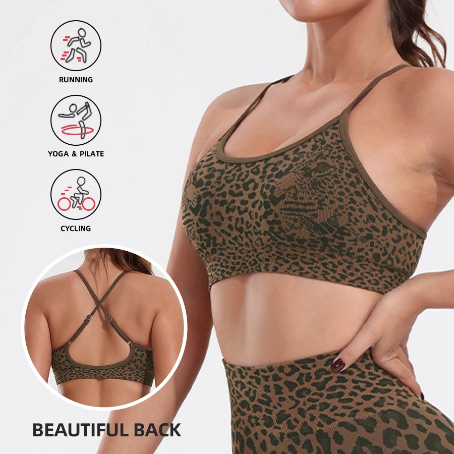 Women's Leopard Print Seamless Sports Bra Beautiful Back Padded Workout Crop Top for Running  Athletic Brassiere Gym Sportswear