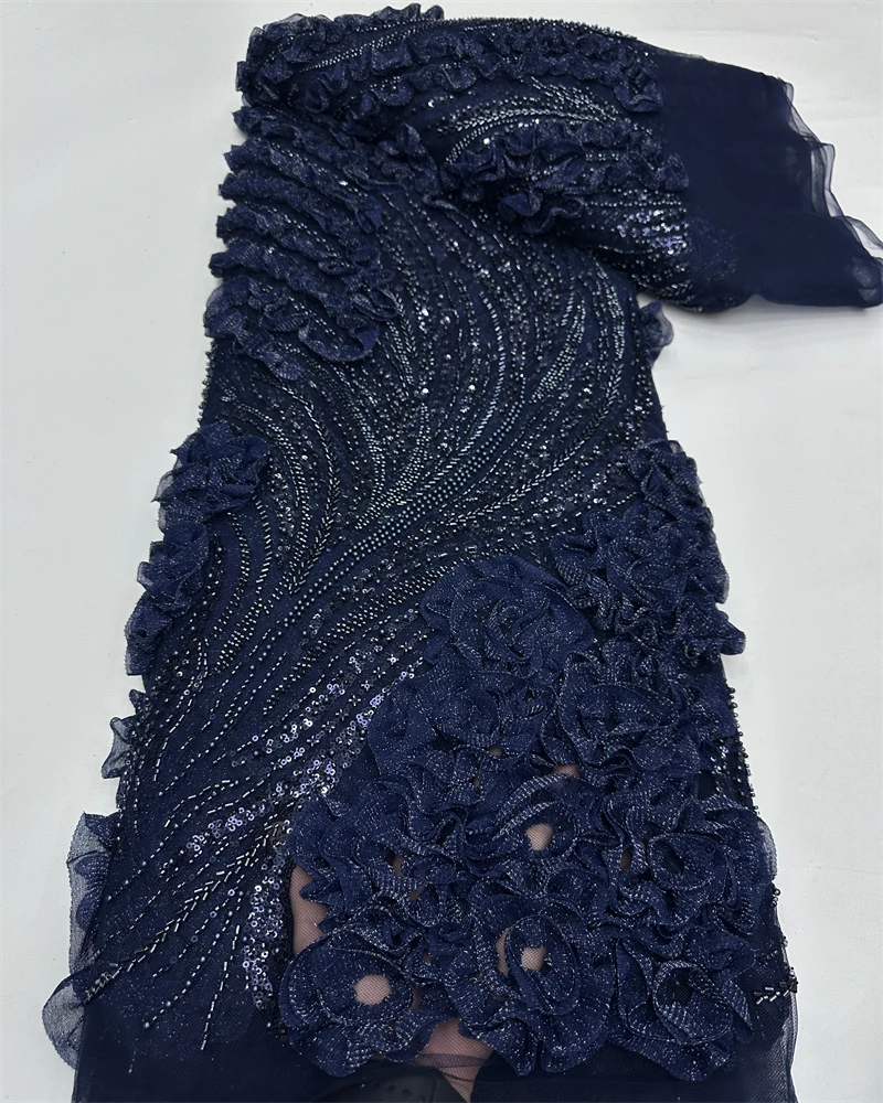 

High Quality Beaded Nigerian Sequin Lace Fabric French African Groom Embroidery for Women Wedding Dresses