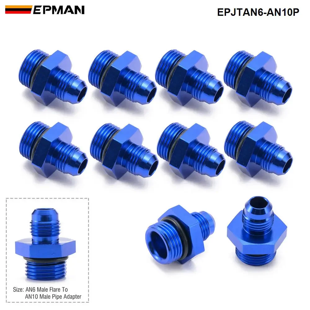 EPMAN 10PCS Aluminum Blue AN6 Flare Male To AN10 Pipe Adapter Straight Fitting For Fuel Systems EPJTAN6-AN10P