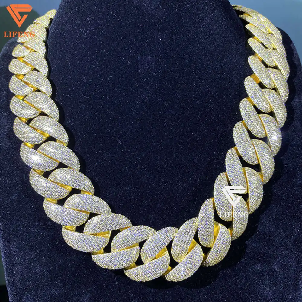 New Fashion Design 25 Mm Ice Out Bubble Chain Moissanite Diamond Cuban Link Chain 925 Sliver Hip-hop Necklace for Men