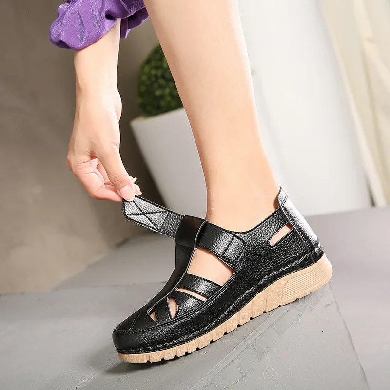 Summer Women 2cm Platform 4cm High Heels Mom Pumps Lady Lightweight Hook Loop High Heels Female Concise Casual Barefoot Shoes