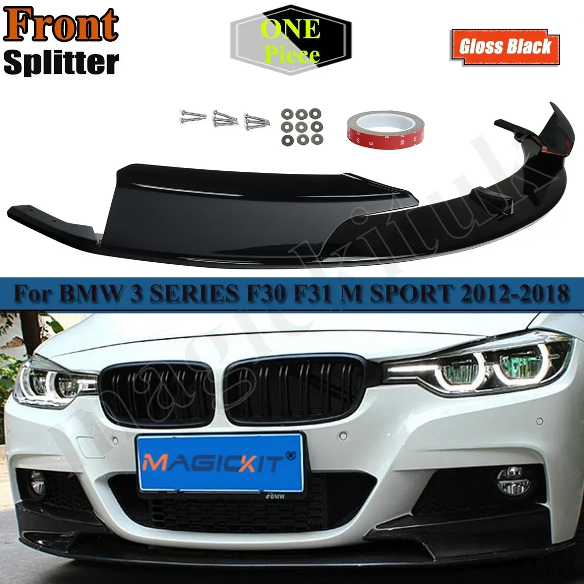 MagicKit ABS Gloss Black Front Splitter For BMW 3 Series F30 F31 2012-2018 Front Bumper Lip M Sport Style