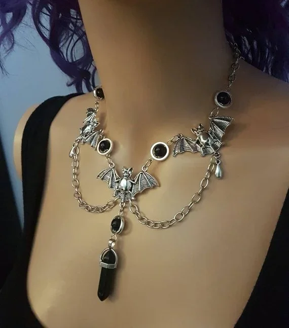 Gothic Bat Necklace, Halloween necklace, Vampire Bat Necklace, Gothic Jewelry, Classic Goth Victorian necklace