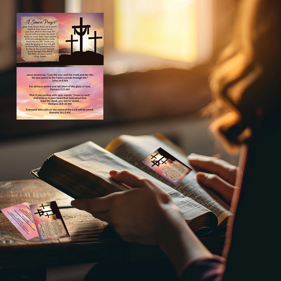 100 Stück Evangeliumskarten, Sinner's Prayer Bibelvers-Karten doppelseitig, christliche Glaubens-Taschenkarten zum Teilen – Detail 3