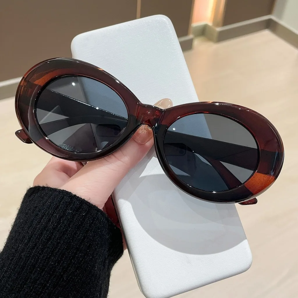 Retro Oval Sunglasses Women Men Thick Frame Sun Glasses Y2K Aesthetic Kurt Cobain Style Hip Hop Rave Party UV400 Shades
