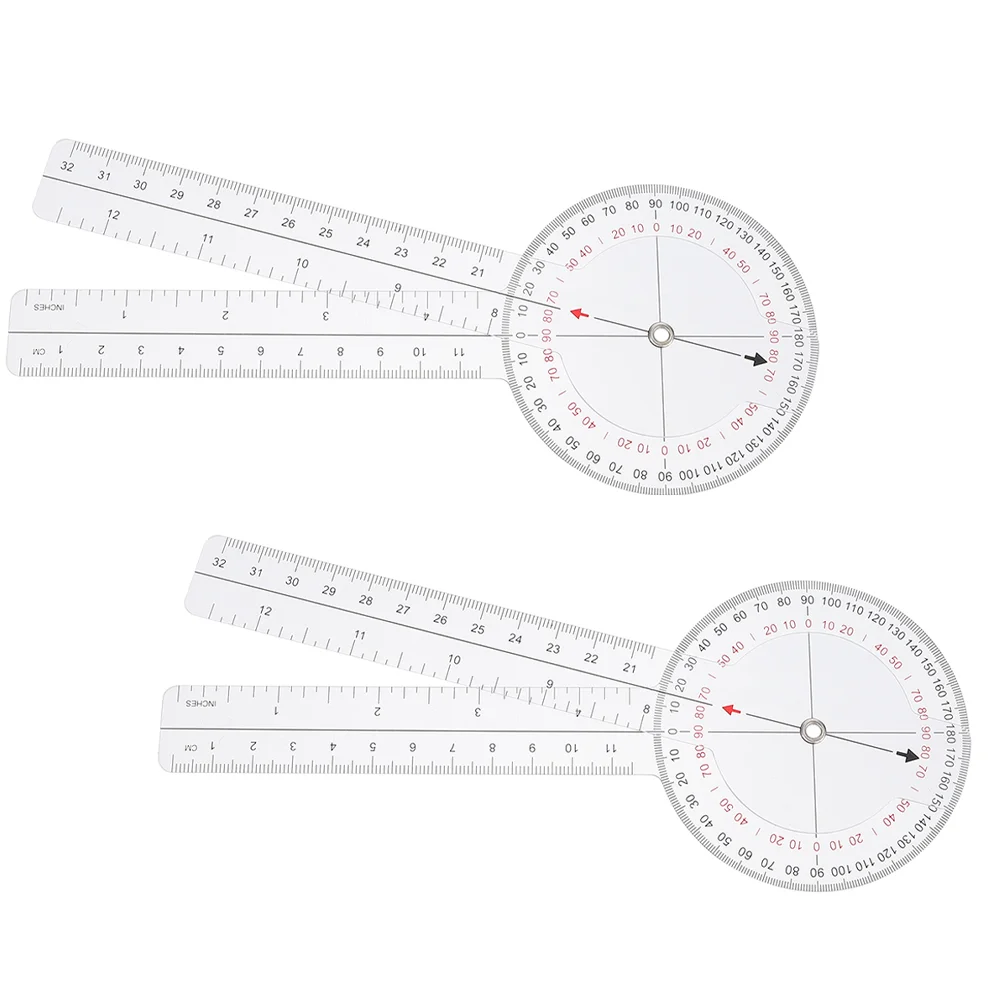 2 Pcs Angle Ruler Spinal Goniometer Foldable Plastic Protractor Medical Therapy Clear