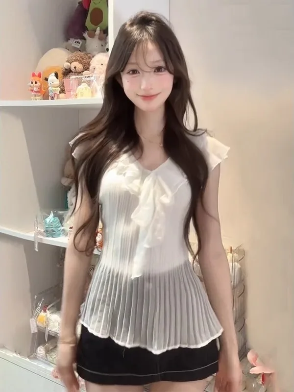 

Faionable V-Ne ort Sve T-irt Summer New Sle Age-Defng Large Size Sweet Soft Breeze Sle Lace Trim Korean Sle