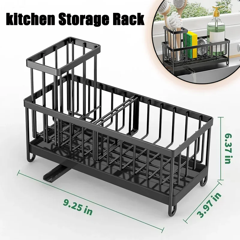 

New Space Saving Kitchen Sink Rack Rustproof Self-Draining Sink Organizers Detachable with Dividers Sponge Holder Kitchen Use
