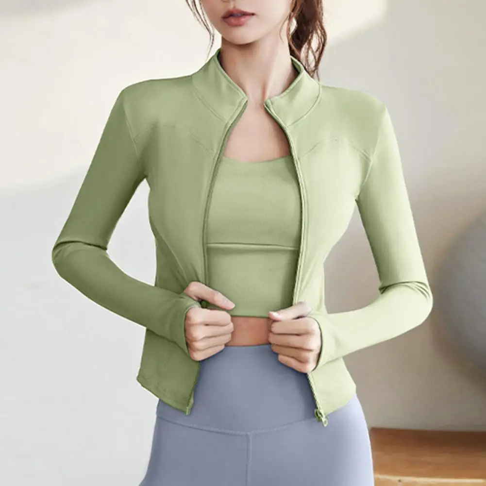 Sports Top Fitness Top Quick Dry Slim Fit Women's Sports Cardigan with Stand Collar Zipper Closure for Gym Jogging Breathable