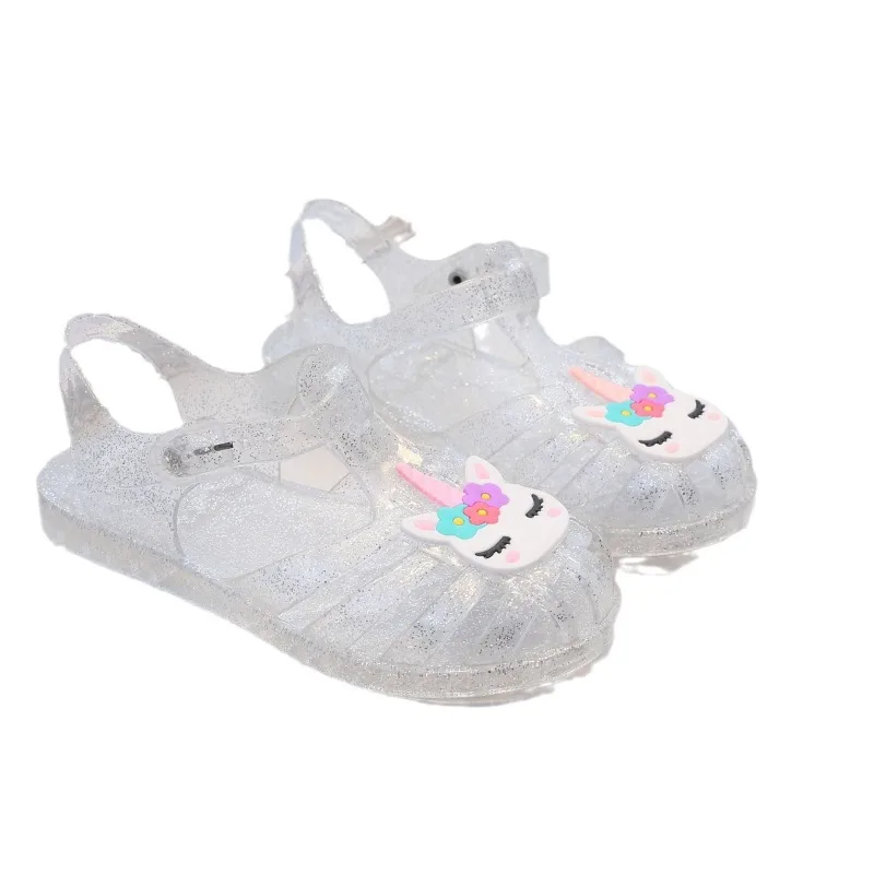 Sandalias para niño y niña, zapatos de playa, calzado de princesa de gelatina transparente, zapatos romanos transpirables, novedad de verano