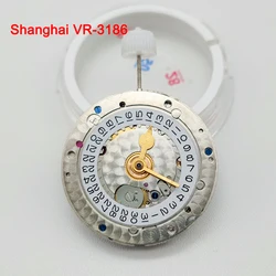 Shanghai VR-3186 GMT Automatic Mechanical Movement Four Hands Movement Blue Balance Wheel Movement Date at 3 o'clock Watch Parts