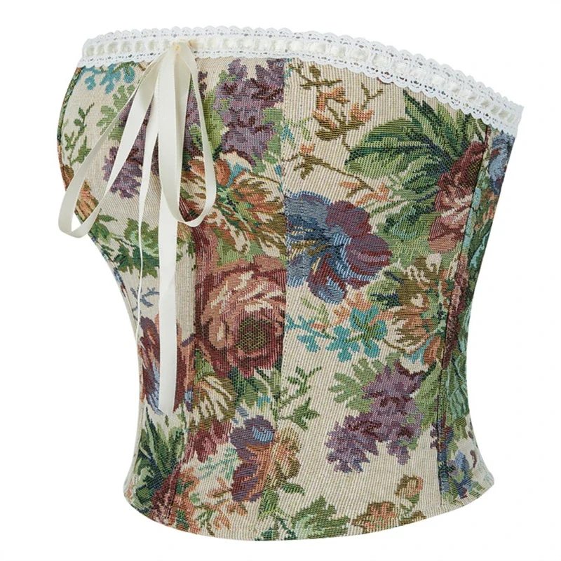 

Женские сексуальные корсеты, бюстье, кружевные топы с цветочным принтом для цветочного принта, винтажный корсет, готическое атласное нижнее белье, корсет