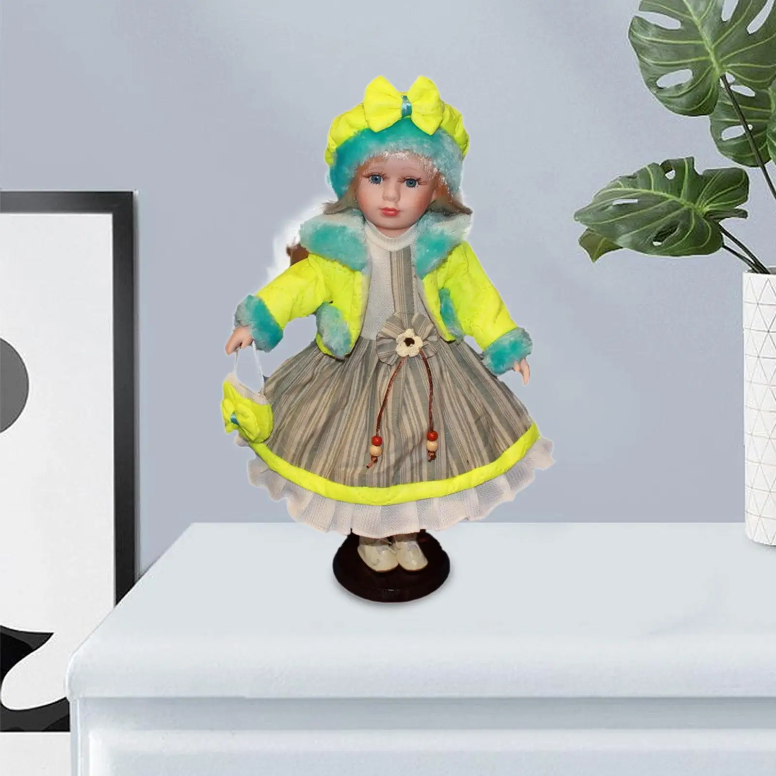

Porcelain Girl Doll Beautiful Modern with Stand for Living Room Bedroom Gift